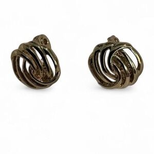 Monet Gold Tone Knot Clip On Earrings Vintage Designer